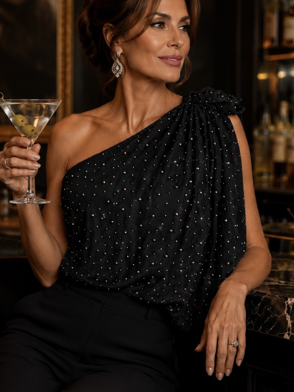 Robert Rodriguez NWT Black Pearl Embellished One Shoulder Rosette Top Size 4. 🔥
